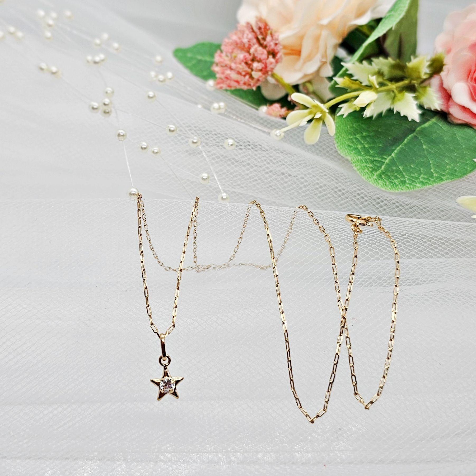 Cadena Limada 45cm Estrella Circón Oro 18 Kilates Nacional-2