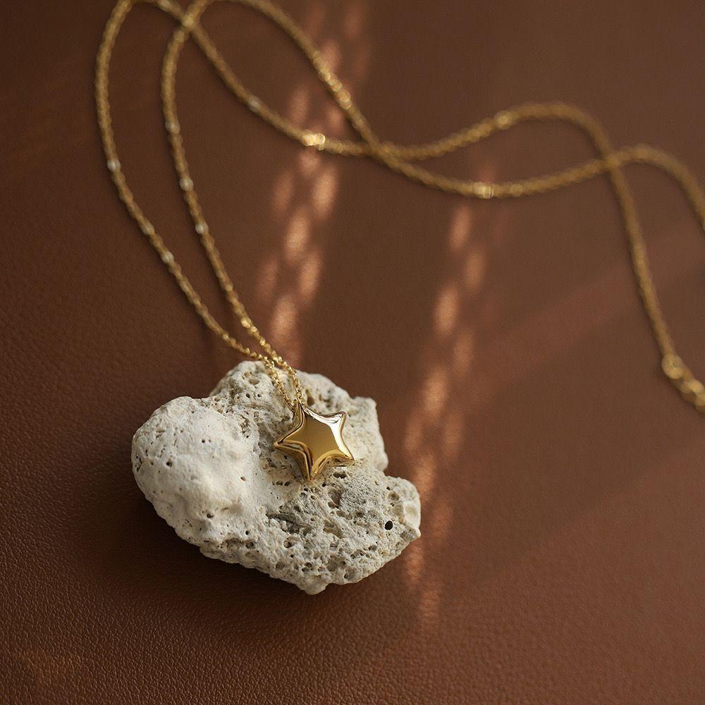 Collar Baño Oro Amarillo 18k Estrella Inflado-2