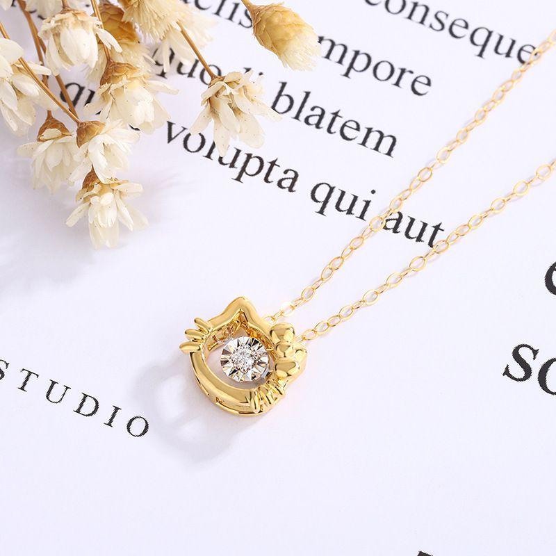 CADENA ESLABONES ORO AMARILLO 18K COLGANTE HELLO KITTY DIAMANTE 3P-1