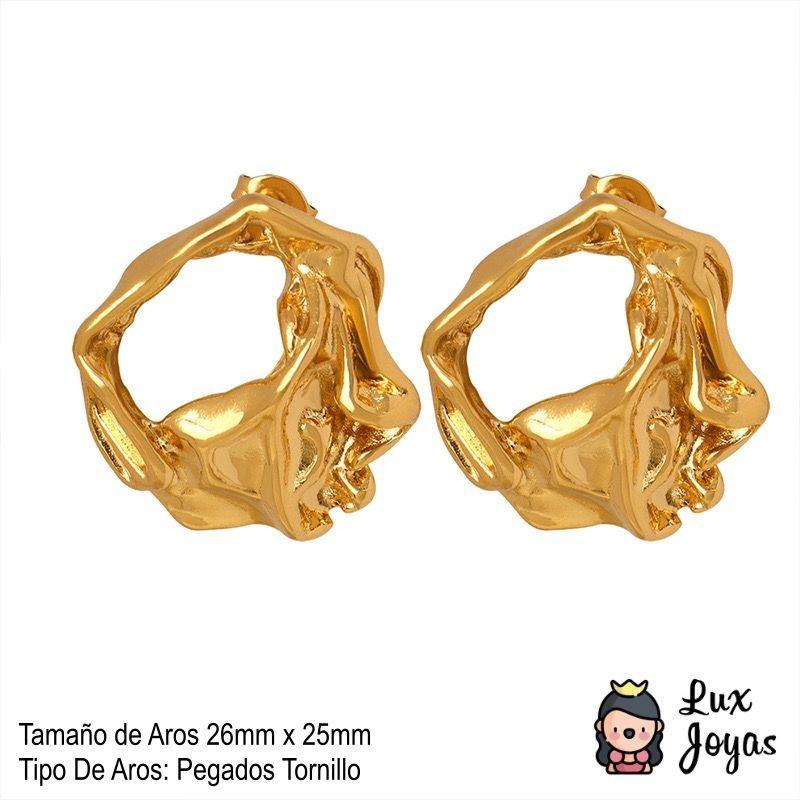 Aros Baño Oro 18k Pegados Círculo Arrugado-4