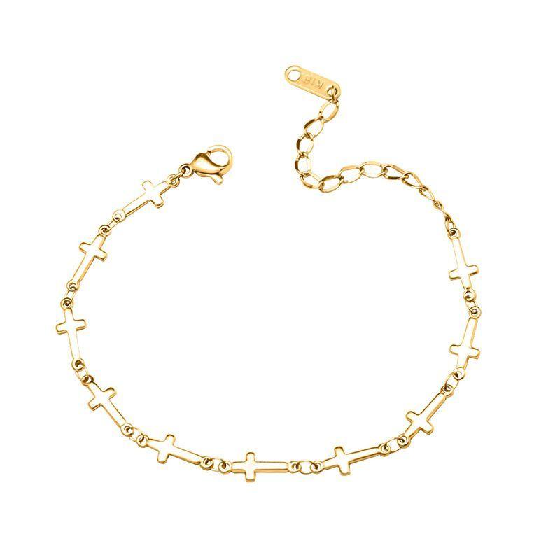 Pulsera Baño Oro 18k Full Cruces-0