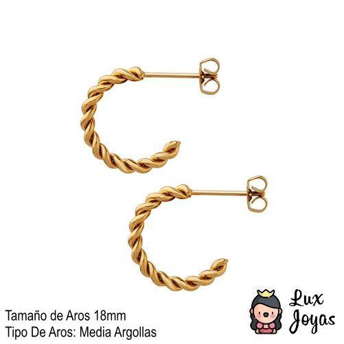 Aros Baño Oro Amarillo 18k Media Argolla Entorchado S-3