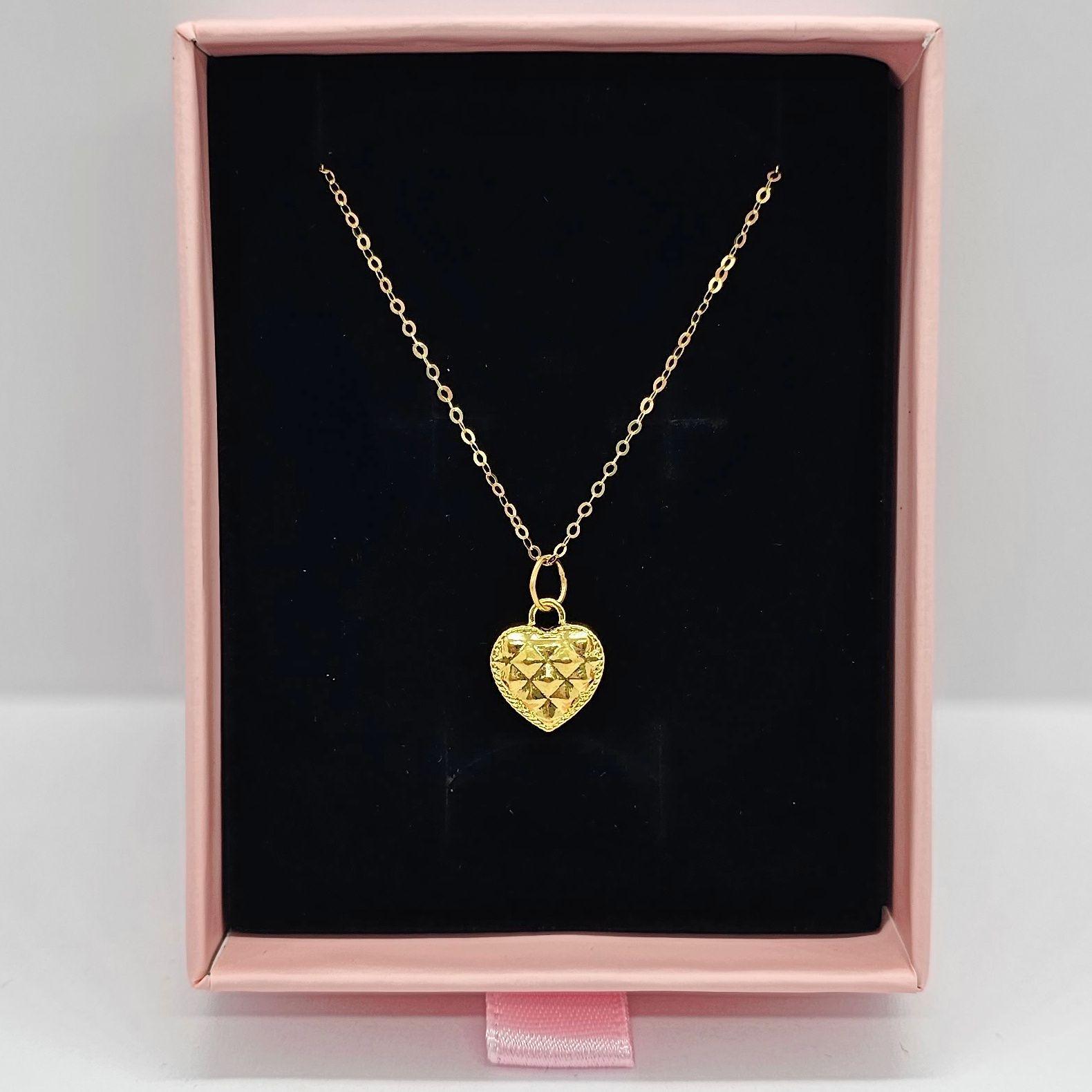Cadena Eslabones Oro Amarillo 18k Colgante Corazón Diamantado 24k-4