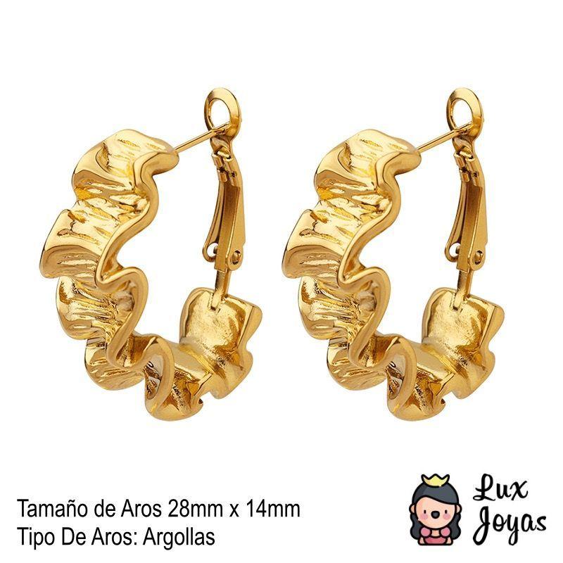 Aros Baño Oro 18k Argollas Arrugado-3