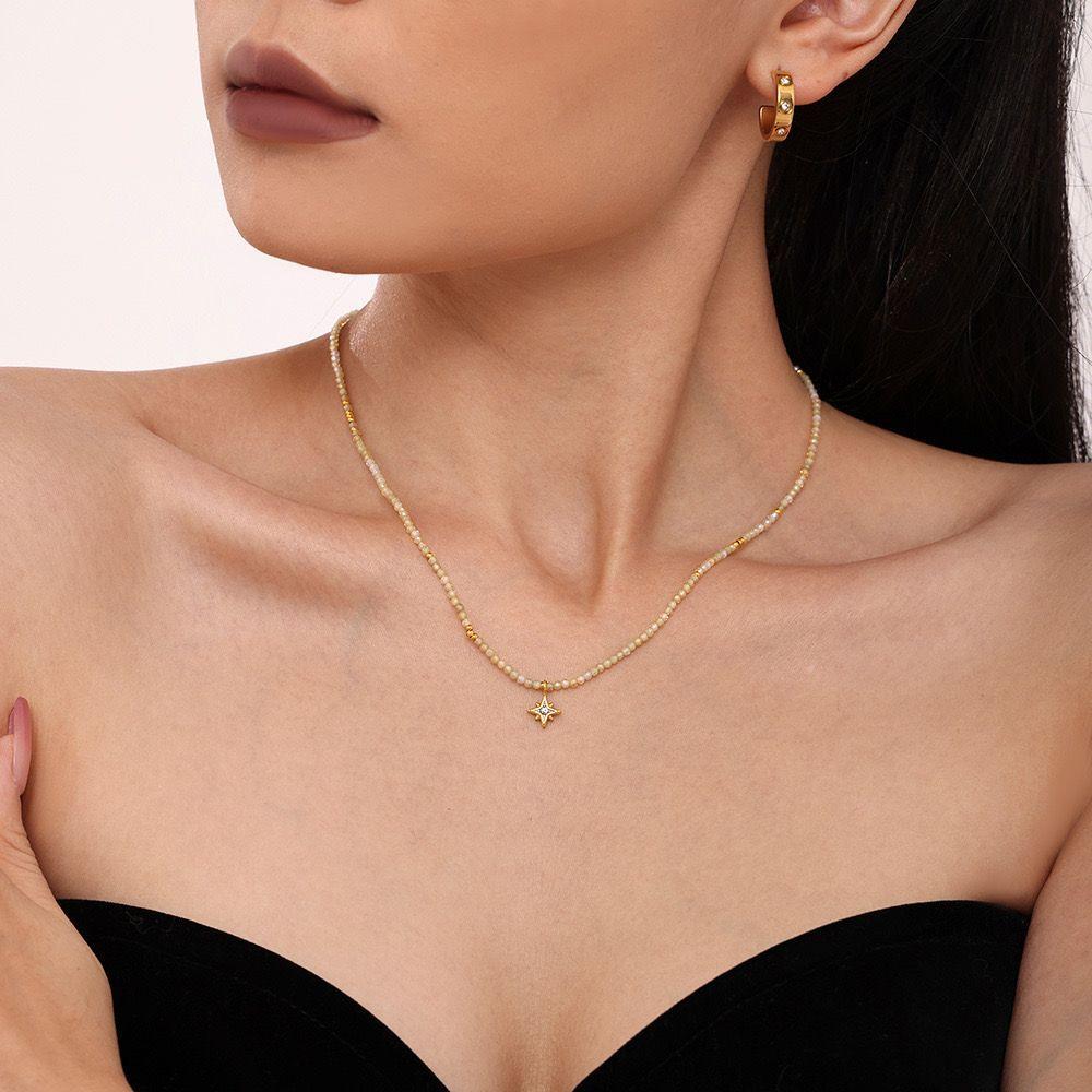 Collar Baño Oro Amarillo 18k Piedra mostacillas Estrella Madi-2