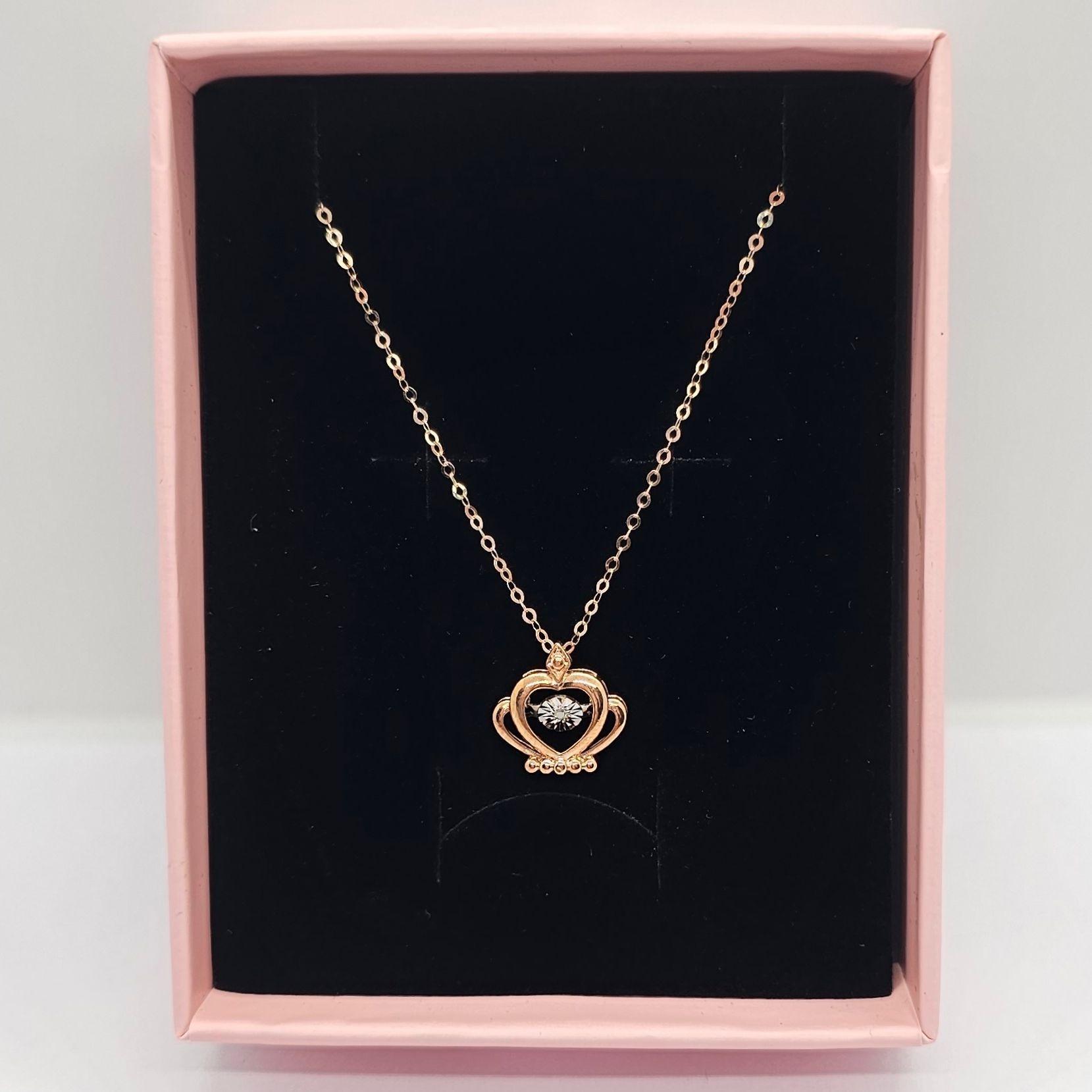 CADENA ESLABONES ORO ROSADO 18K COLGANTE CORONA DIAMANTE 3P-6