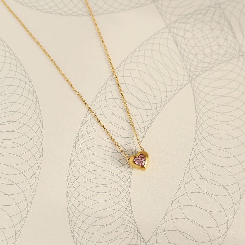 Collar Baño Oro 18k Corazón Cristal Rose-3