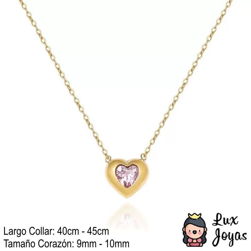 Collar Baño Oro 18k Corazón Cristal Rose-4