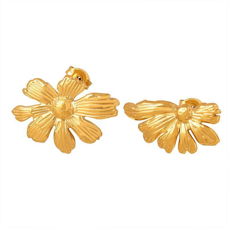 Aros Baño Oro 18k Flor Desigual -0