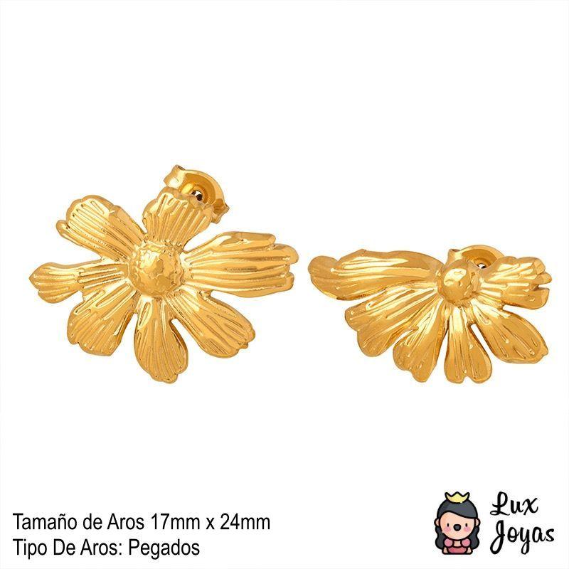 Aros Baño Oro 18k Flor Desigual -3