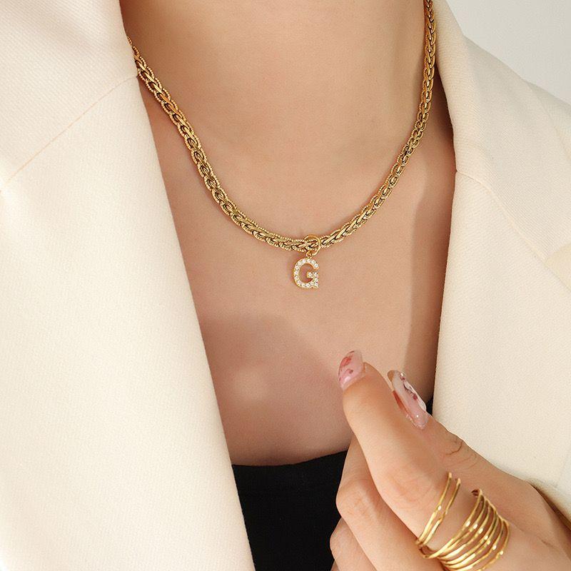 Collar Baño Oro 18k Letra Inicial G Brillitos Tejido Dragón-2