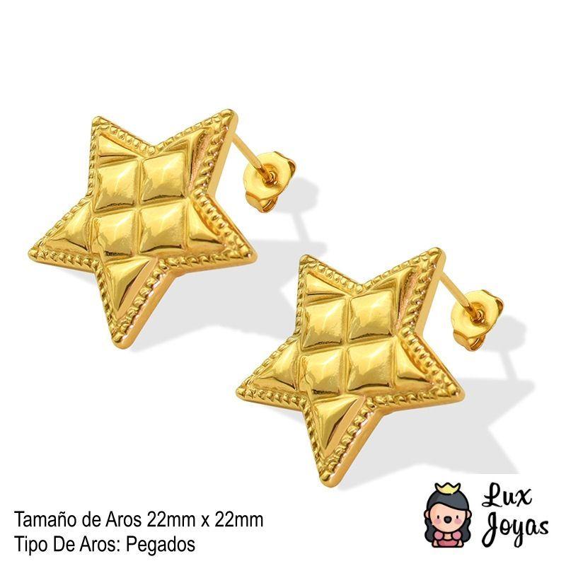 Aros Baño Oro Amarillo 18k Pegados Estrellas Diseño-4