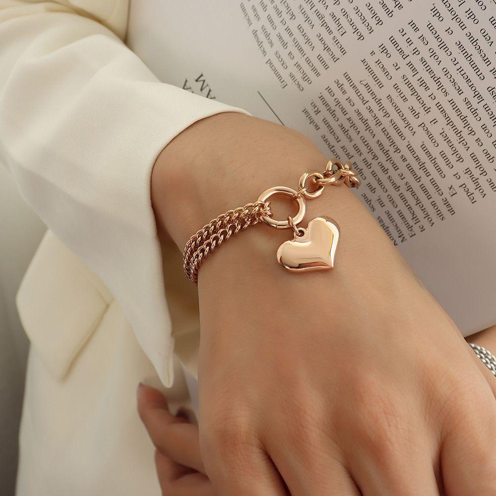 Pulsera Baño Oro Rosado 18k Doble Corazón L-2