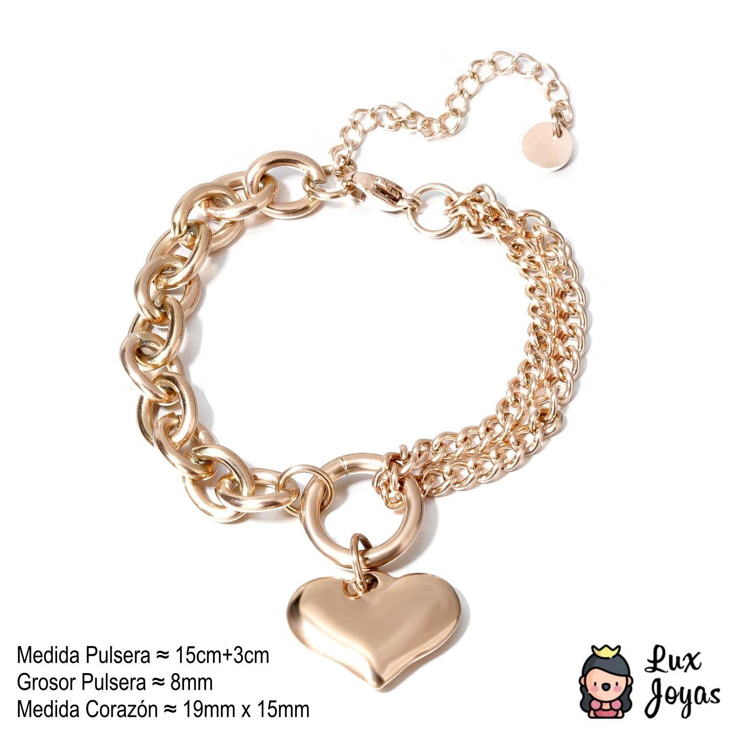 Pulsera Baño Oro Rosado 18k Doble Corazón L-5