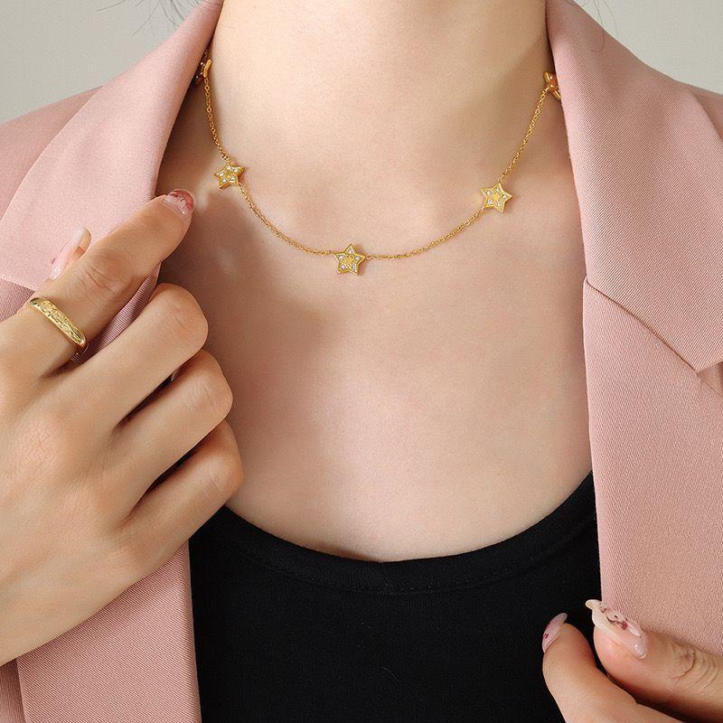 Collar Baño De Oro Amarillo 18k 5 Estrellas Circones-3