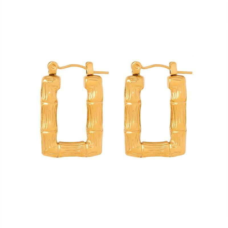 Aros Baño Oro 18k Argollas Bamboo Triangular-0