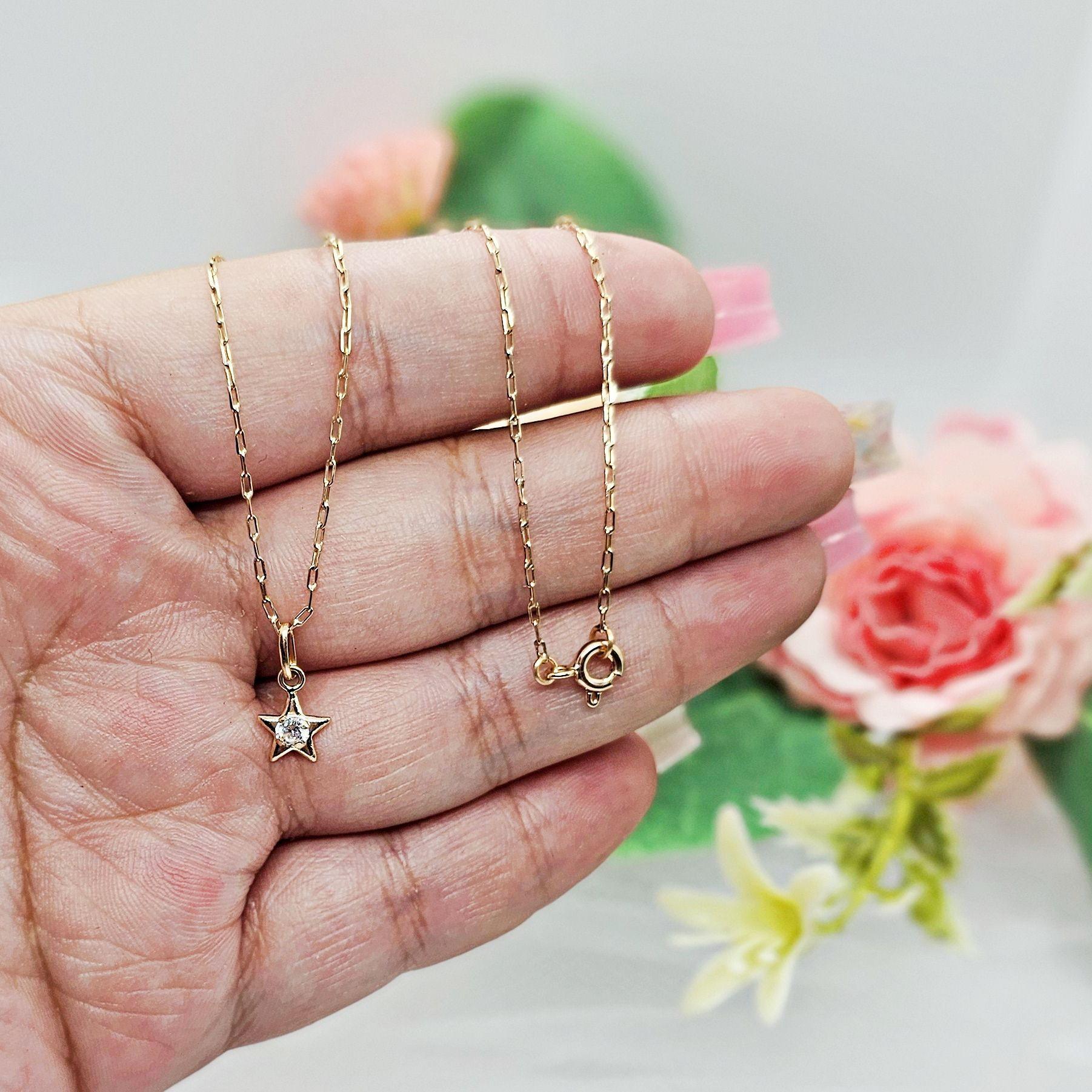 Cadena Limada 50cm Estrella Circón Oro 18k Nacional-2