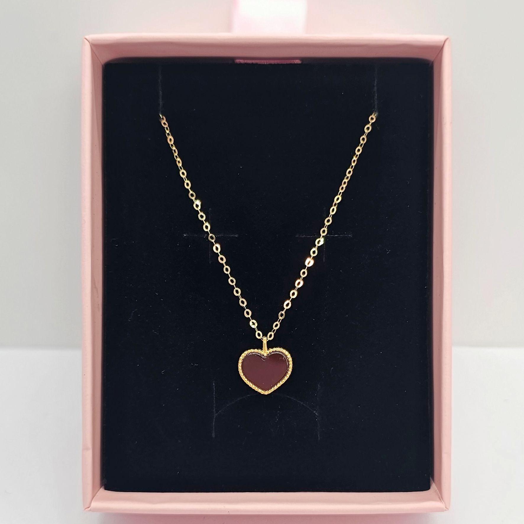 CADENA ESLABONES ORO AMARILLO 18K COLGANTE CORAZON AGATA DE PROTECCION ROJO-4