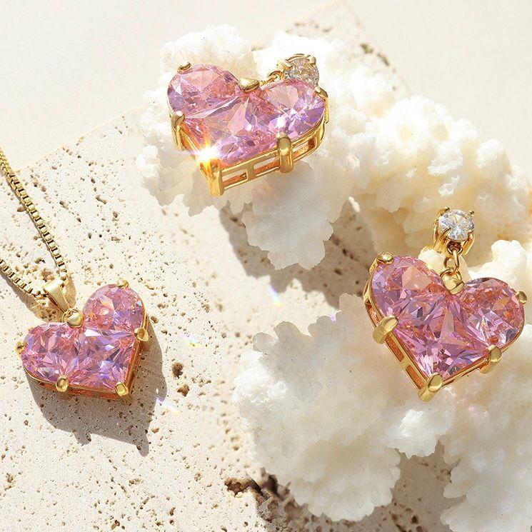 Aros Baño Oro 18k Corazón Rosa Francia-1