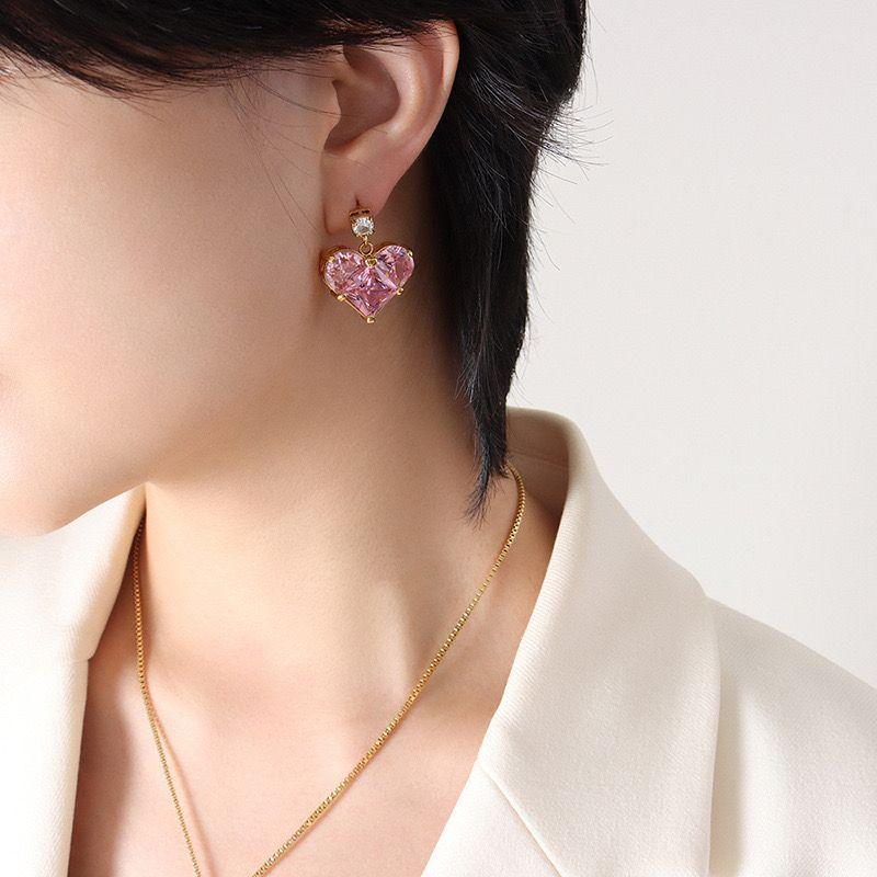 Aros Baño Oro 18k Corazón Rosa Francia-3