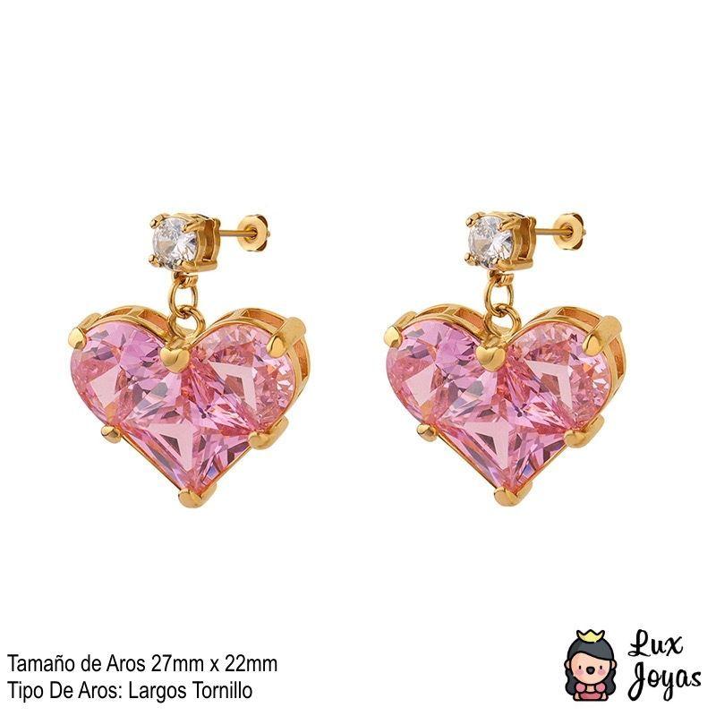 Aros Baño Oro 18k Corazón Rosa Francia-4