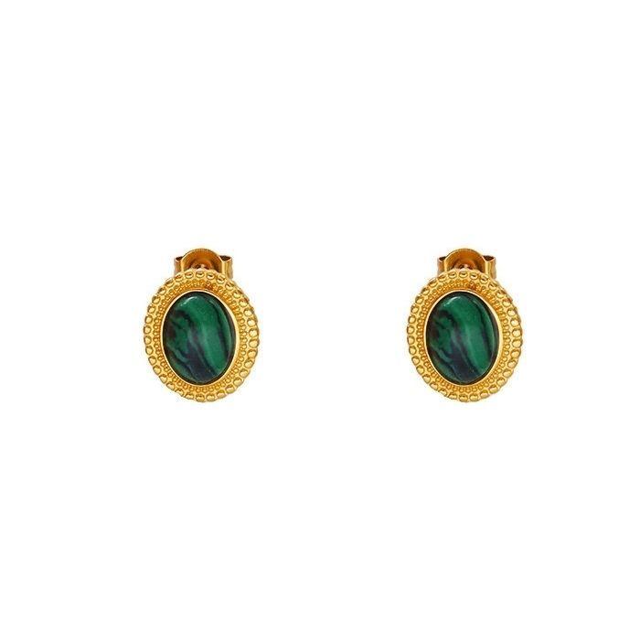 Aros Baño Oro 18k Pelotitas Piedra Malaquita-0