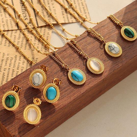 Aros Baño Oro 18k Pelotitas Piedra Malaquita-1