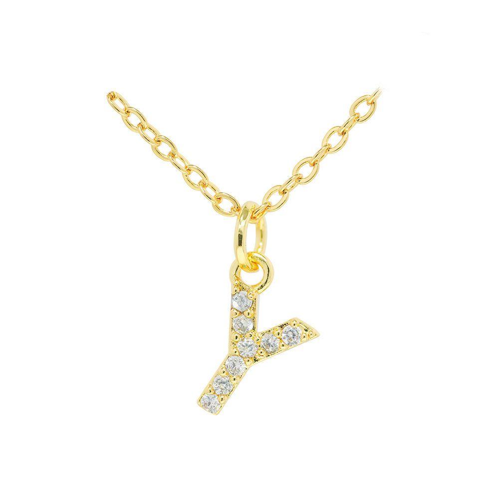 Collar Baño Oro 18k Letra Inicial Brillitos Y-2