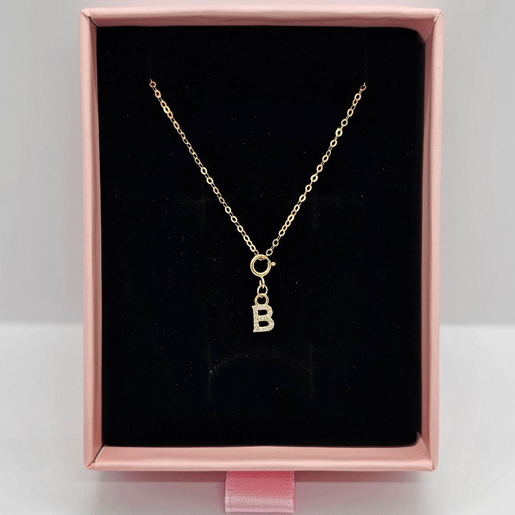 Cadena Eslabones Oro Amarillo 18k Charm Letras Inicial B Full Diamante-2