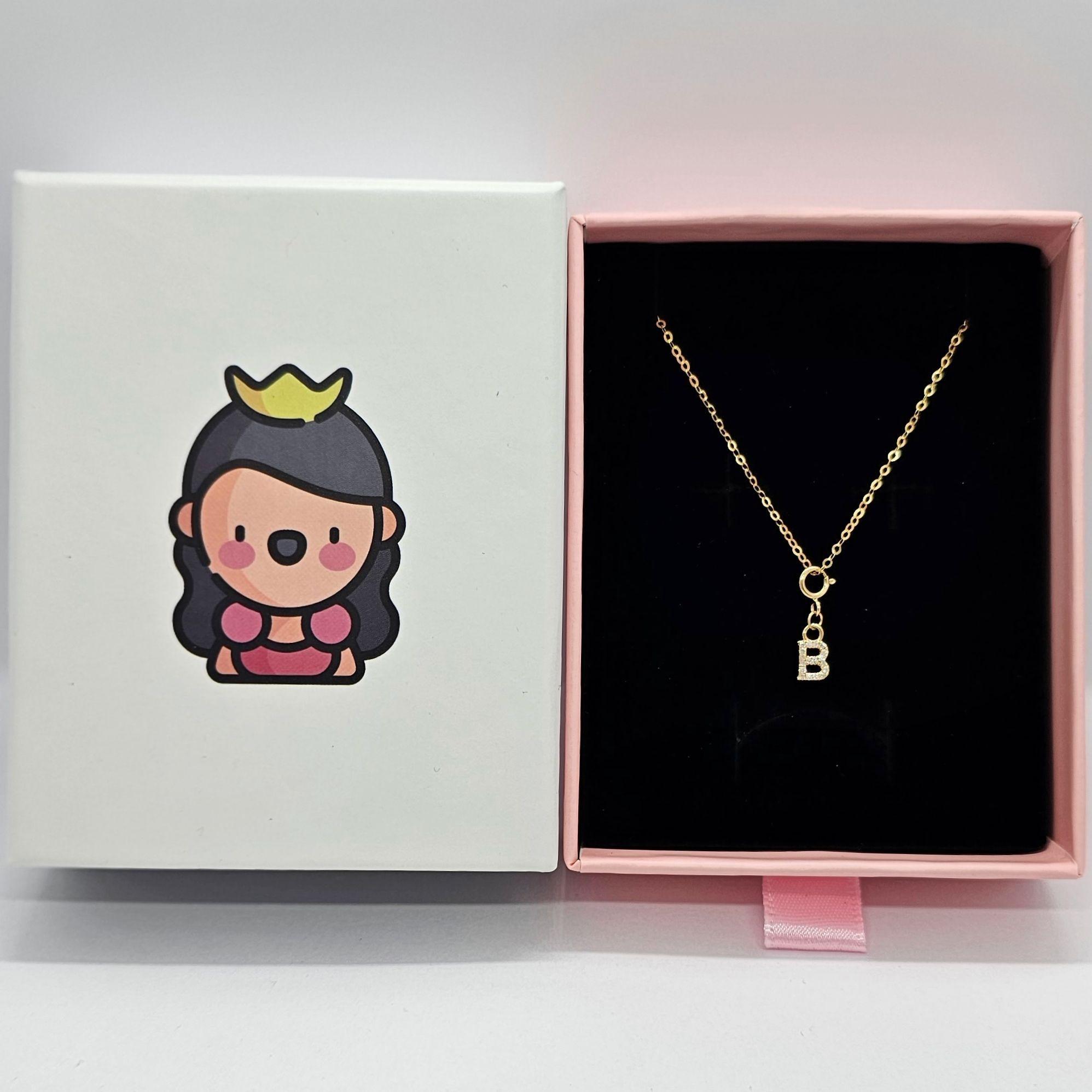 Cadena Eslabones Oro Amarillo 18k Charm Letras Inicial B Full Diamante-3