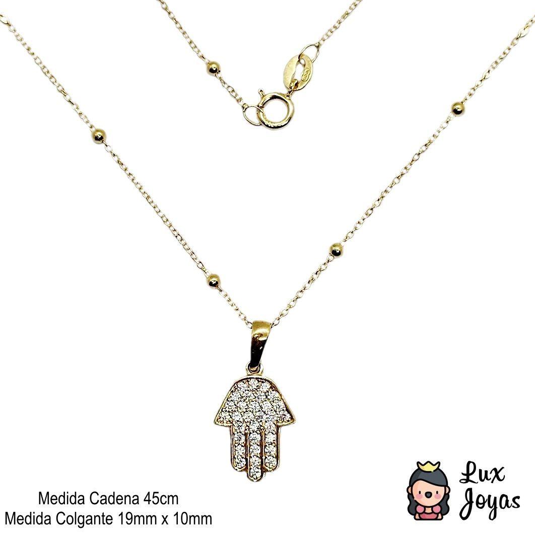 Cadena Pelotitas Colgante Mano De Fátima Full Brillitos Oro Au750 - 18k Italiano-2