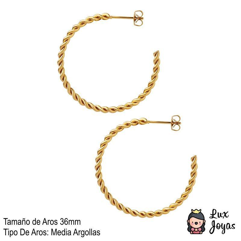 Aros Baño Oro Amarillo 18k Media Argolla Entorchado L-3