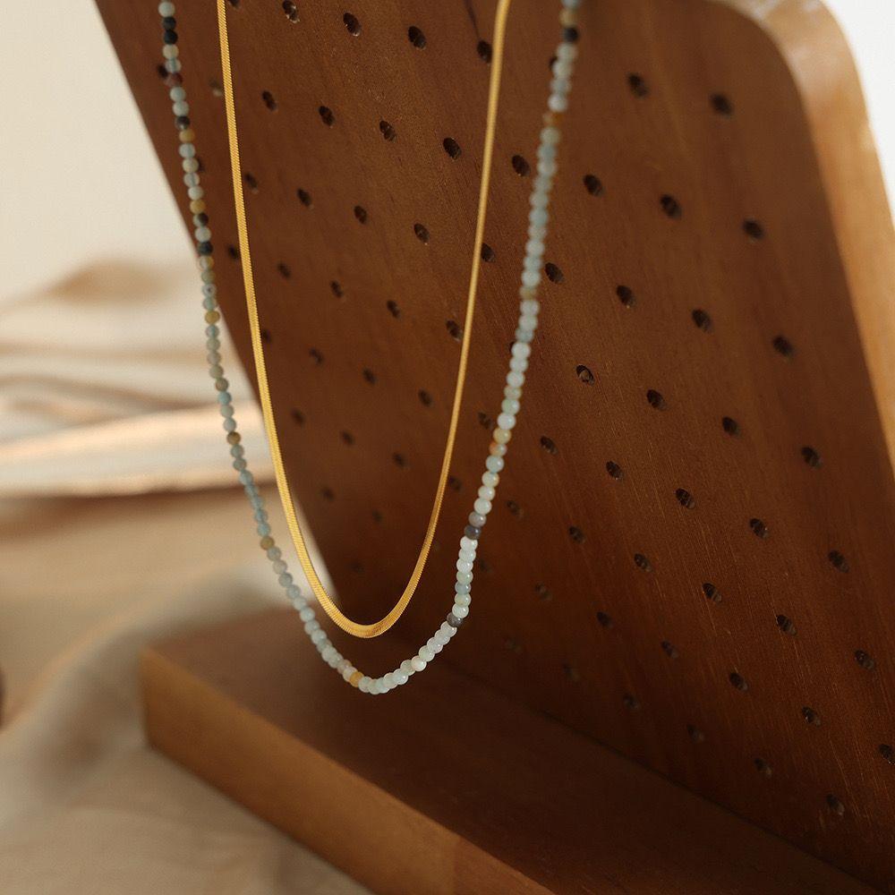 Collar Baño Oro 18k Doble Piedrecillas Cinta-1
