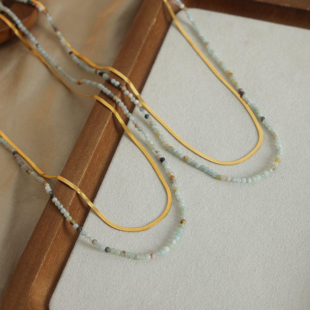 Collar Baño Oro 18k Doble Piedrecillas Cinta-2