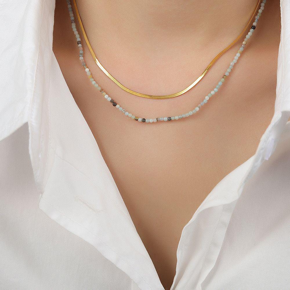 Collar Baño Oro 18k Doble Piedrecillas Cinta-3
