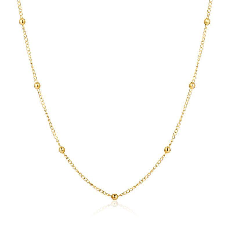 Collar Plata 925 Baño Oro Eslabones Bolitas-0