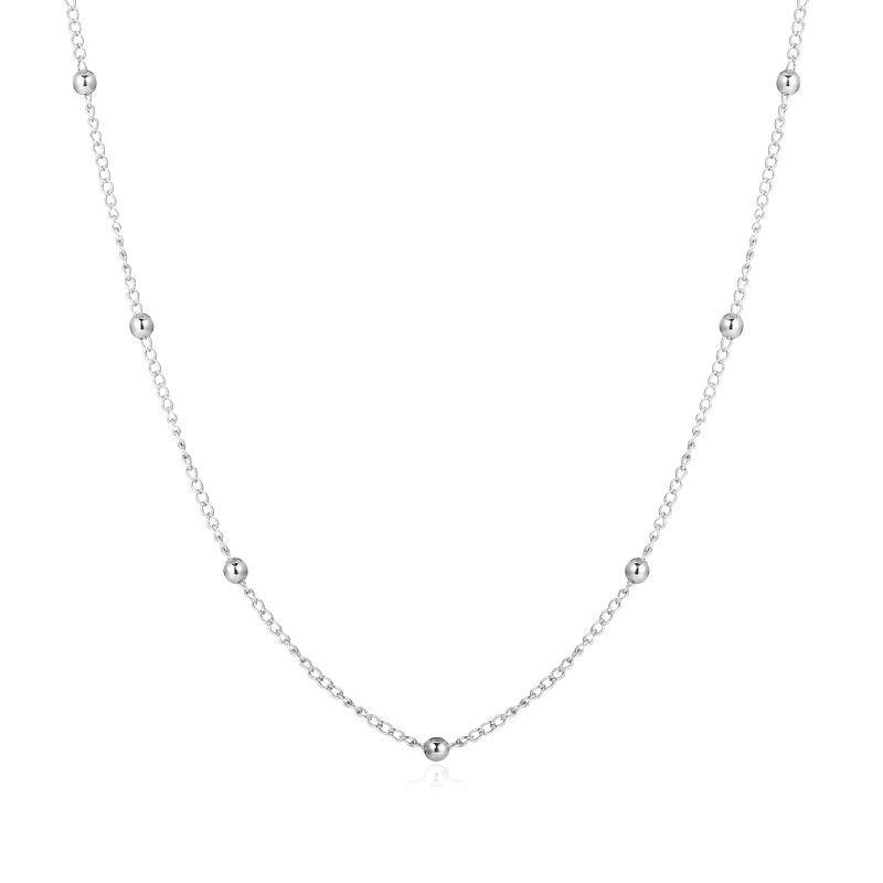 Collar Plata 925 Baño Oro Eslabones Bolitas-0