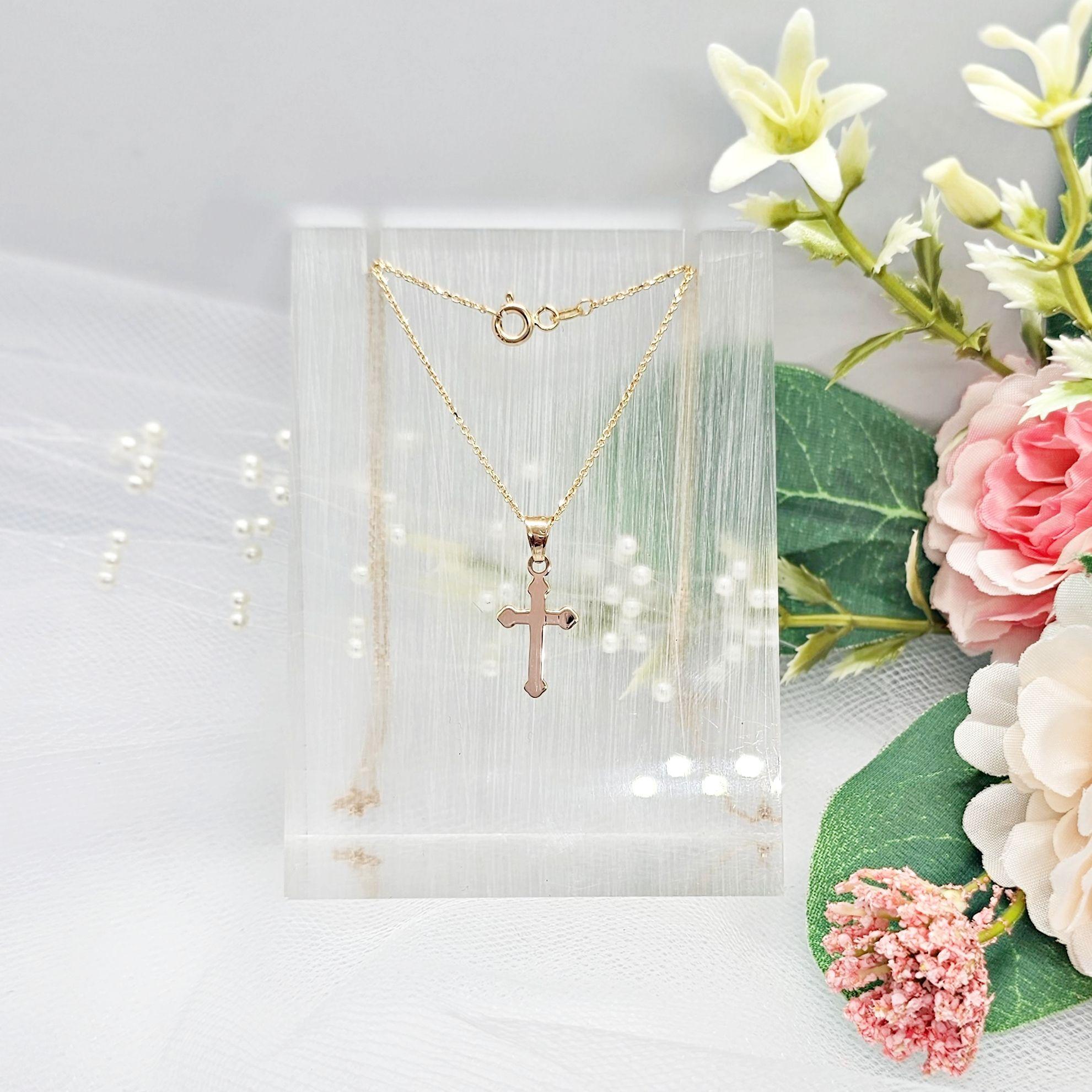 Cadena Eslabones Cruz Lisa Oro 18k 50cm-1
