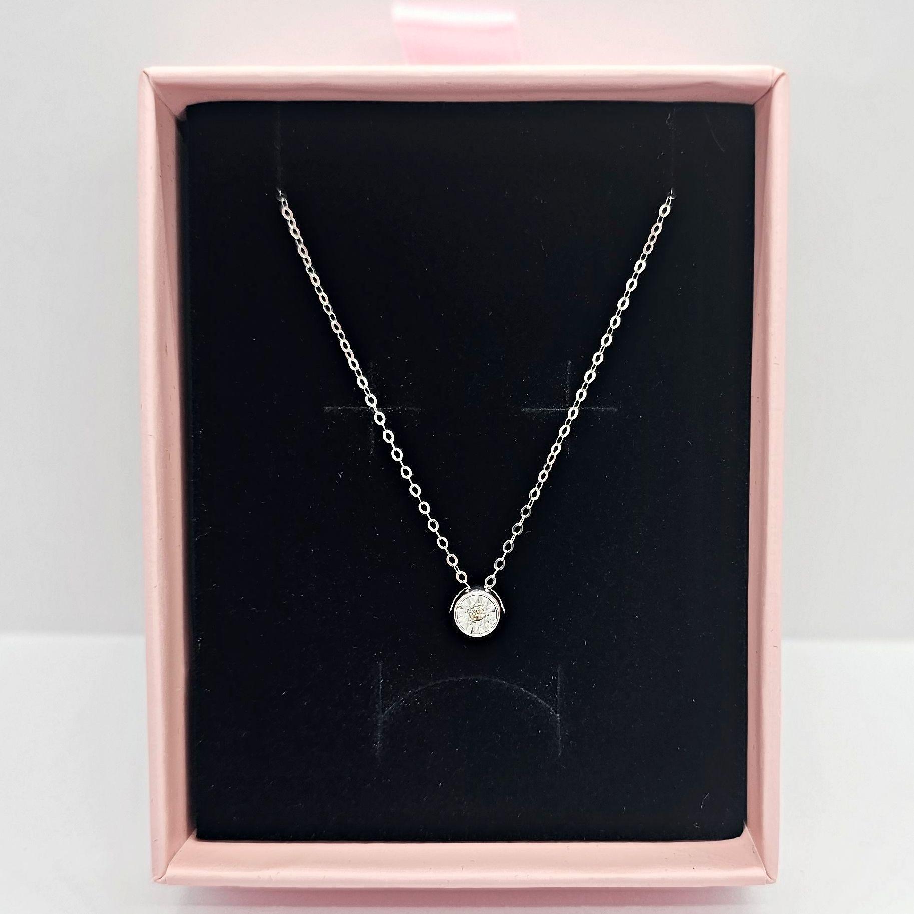 CADENA ESLABONES ORO BLANCO 18K COLGANTE PUNTO DE LUZ DIAMANTE 2P-2