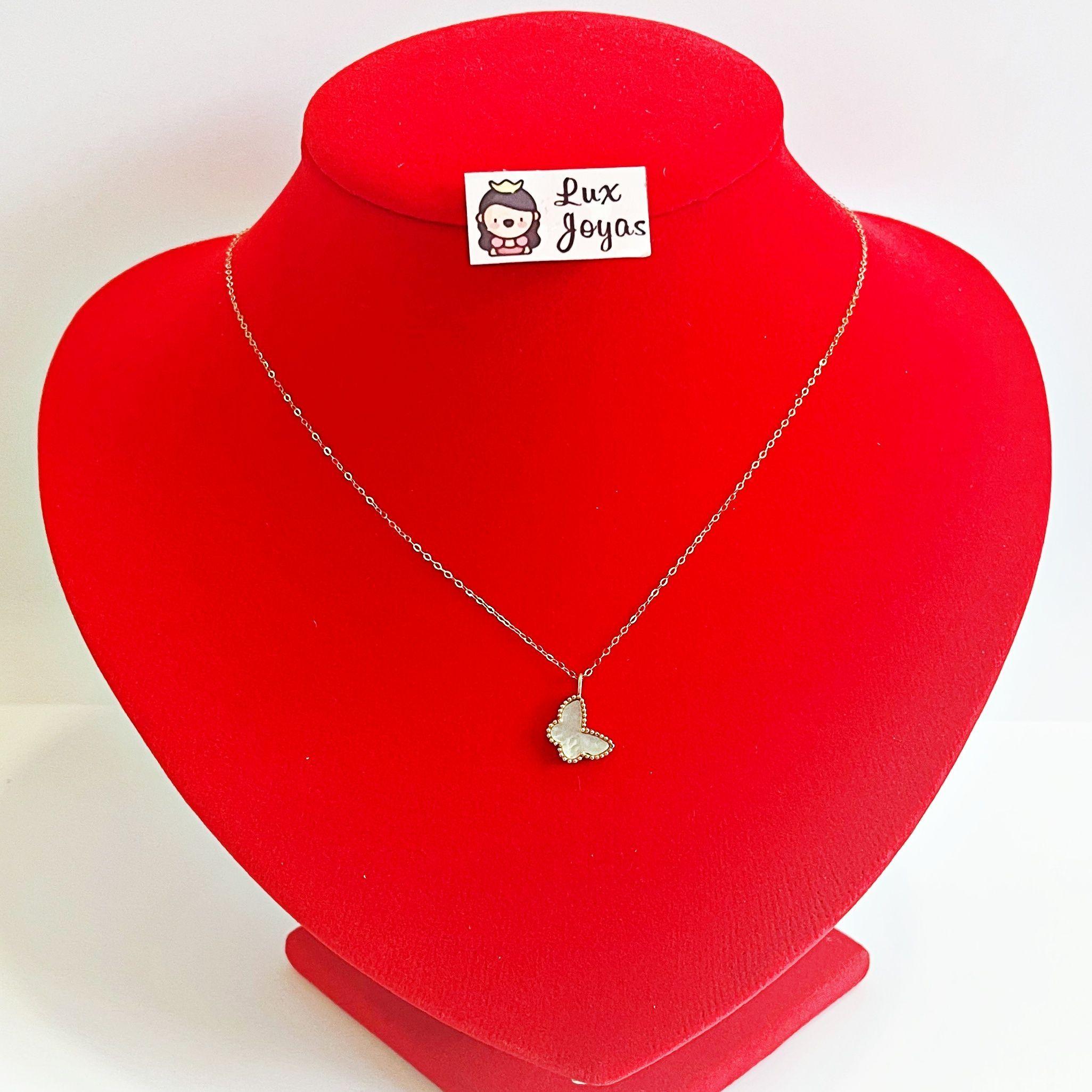 CADENA ESLABONES ORO ROSADO 18K COLGANTE MARIPOSA NACAR-3