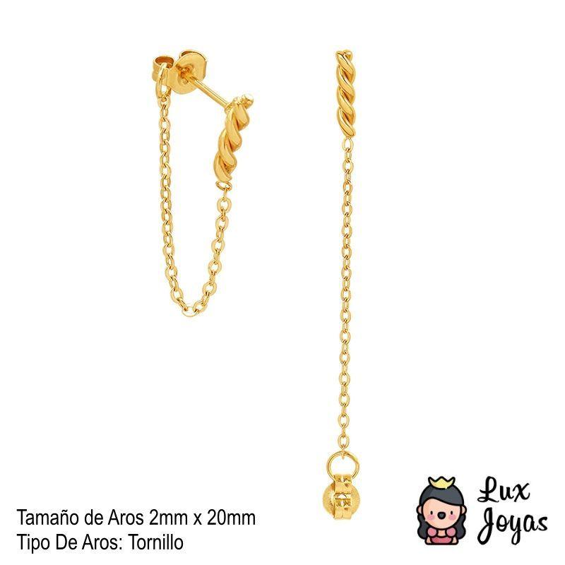 Aros Baño Oro Amarillo 18k Tornillo Enroscado Cadena-4