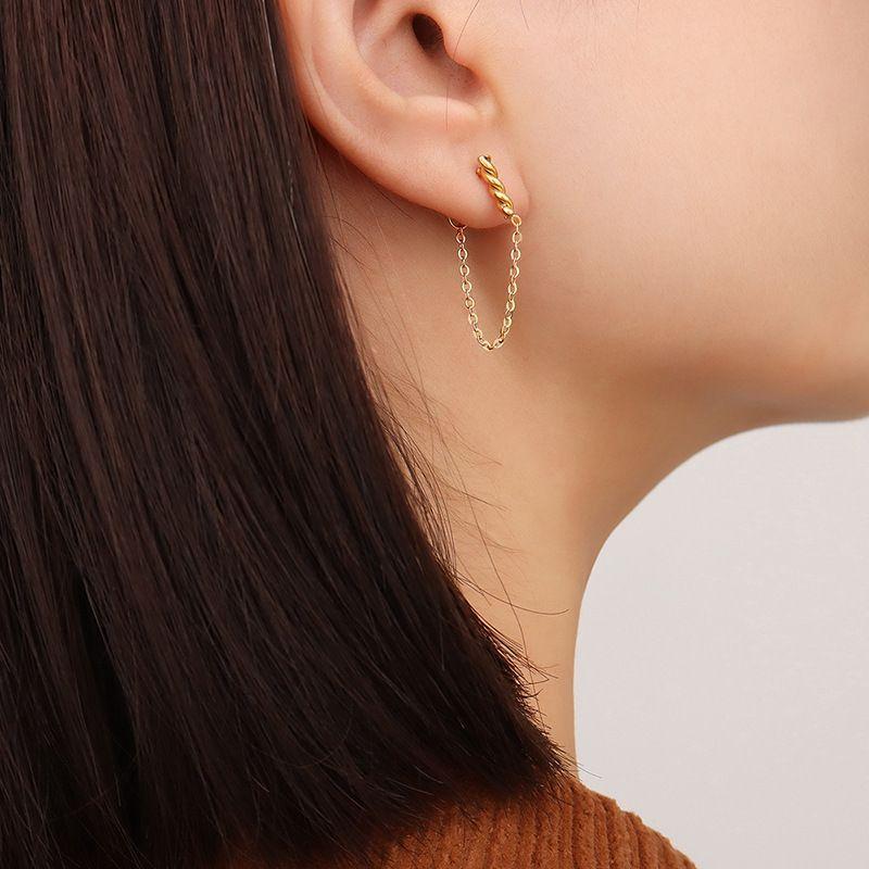 Aros Baño Oro Amarillo 18k Tornillo Enroscado Cadena-2