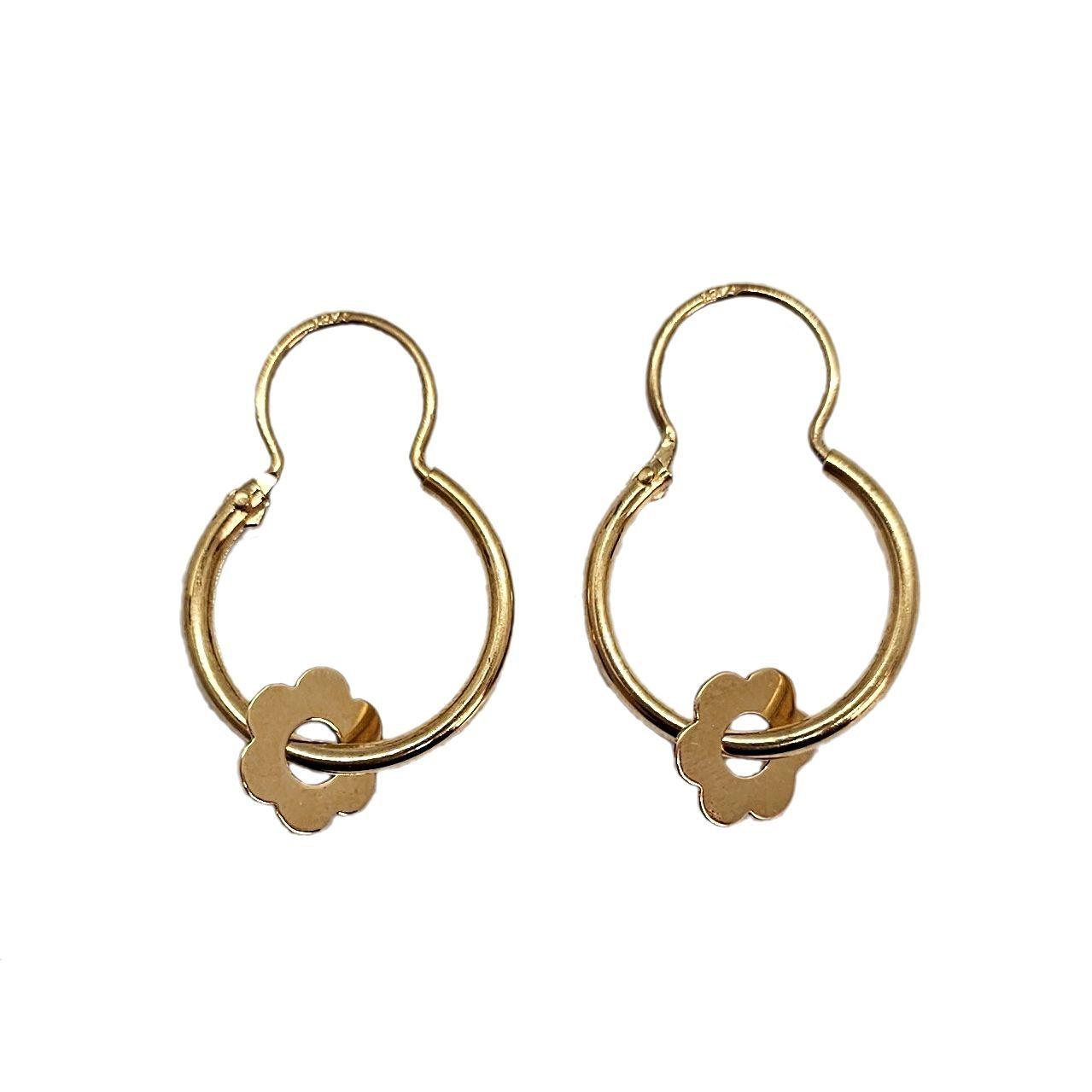 Aros Argolla Gancho Flor Oro 18k Nacional 17x23mm 8mm-0