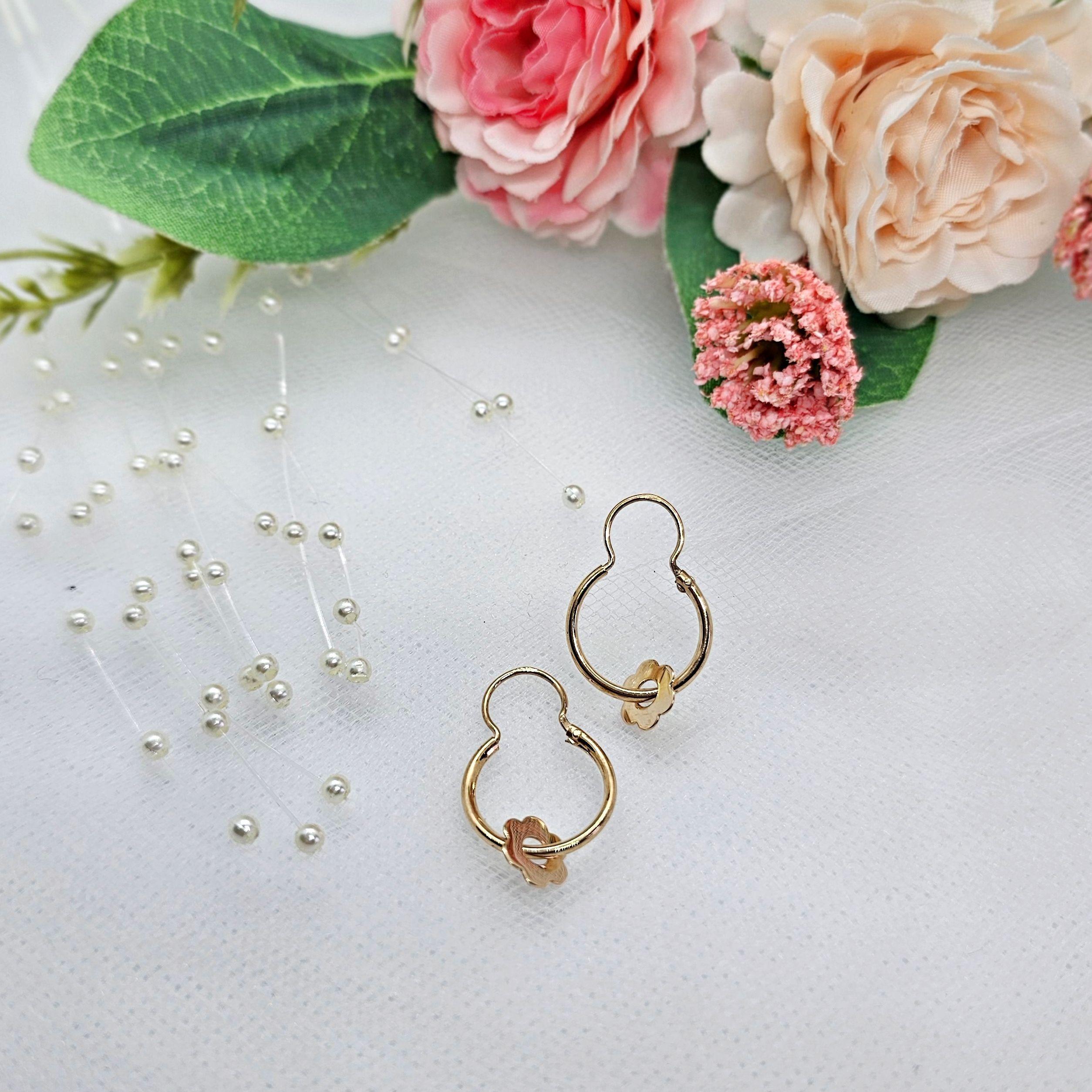Aros Argolla Gancho Flor Oro 18k Nacional 17x23mm 8mm-1