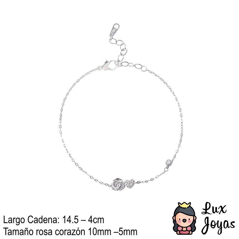 Pulsera Plata 925 Rosa Corazón-2