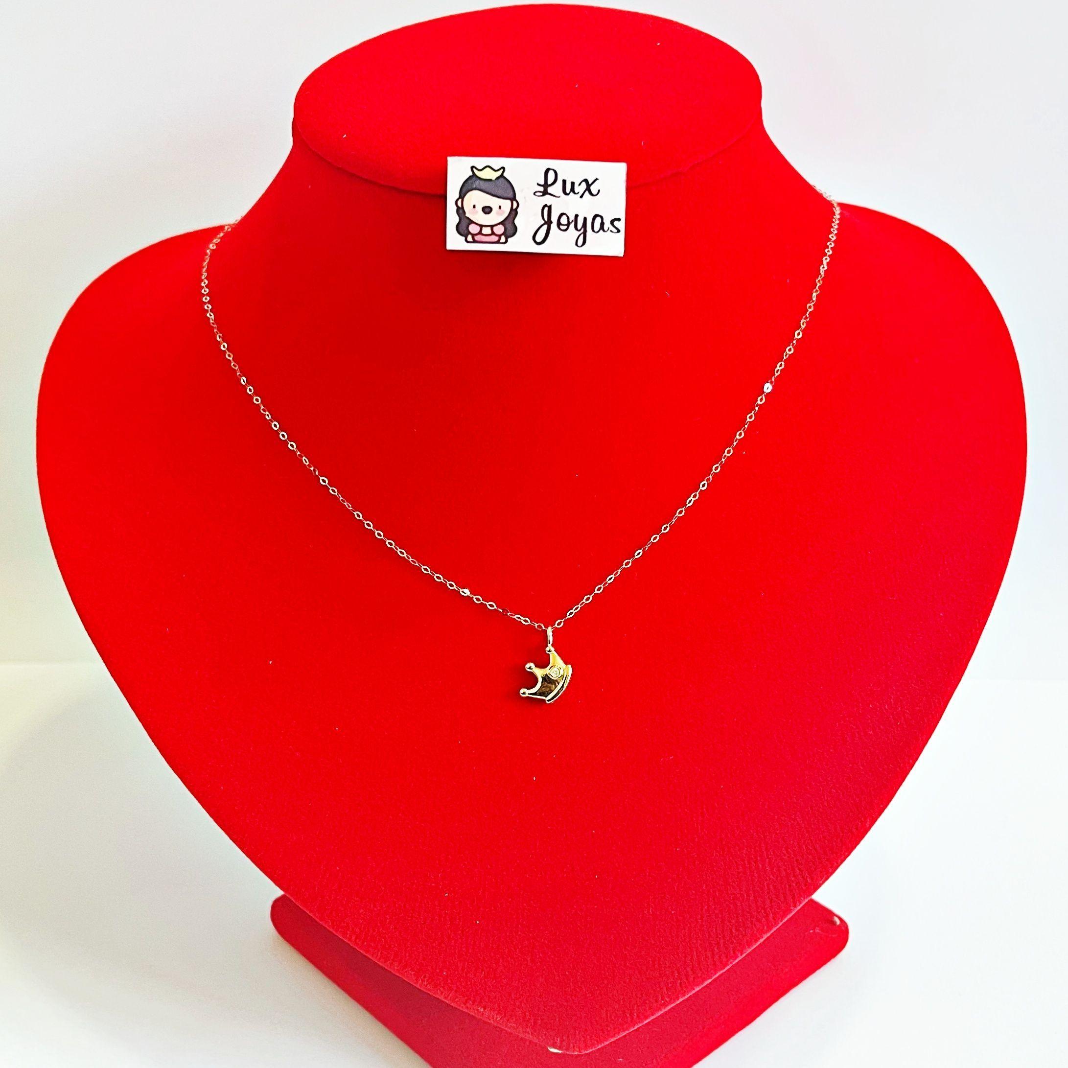 CADENA ESLABONES ORO ROSADO 18K COLGANTE CORONA DIAMANTE 1P-3