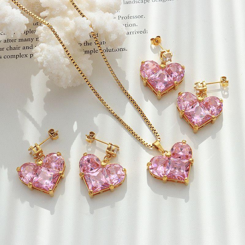 Collar Baño Oro 18k Corazón Rosa Francia-2