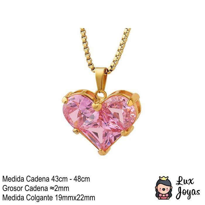 Collar Baño Oro 18k Corazón Rosa Francia-4