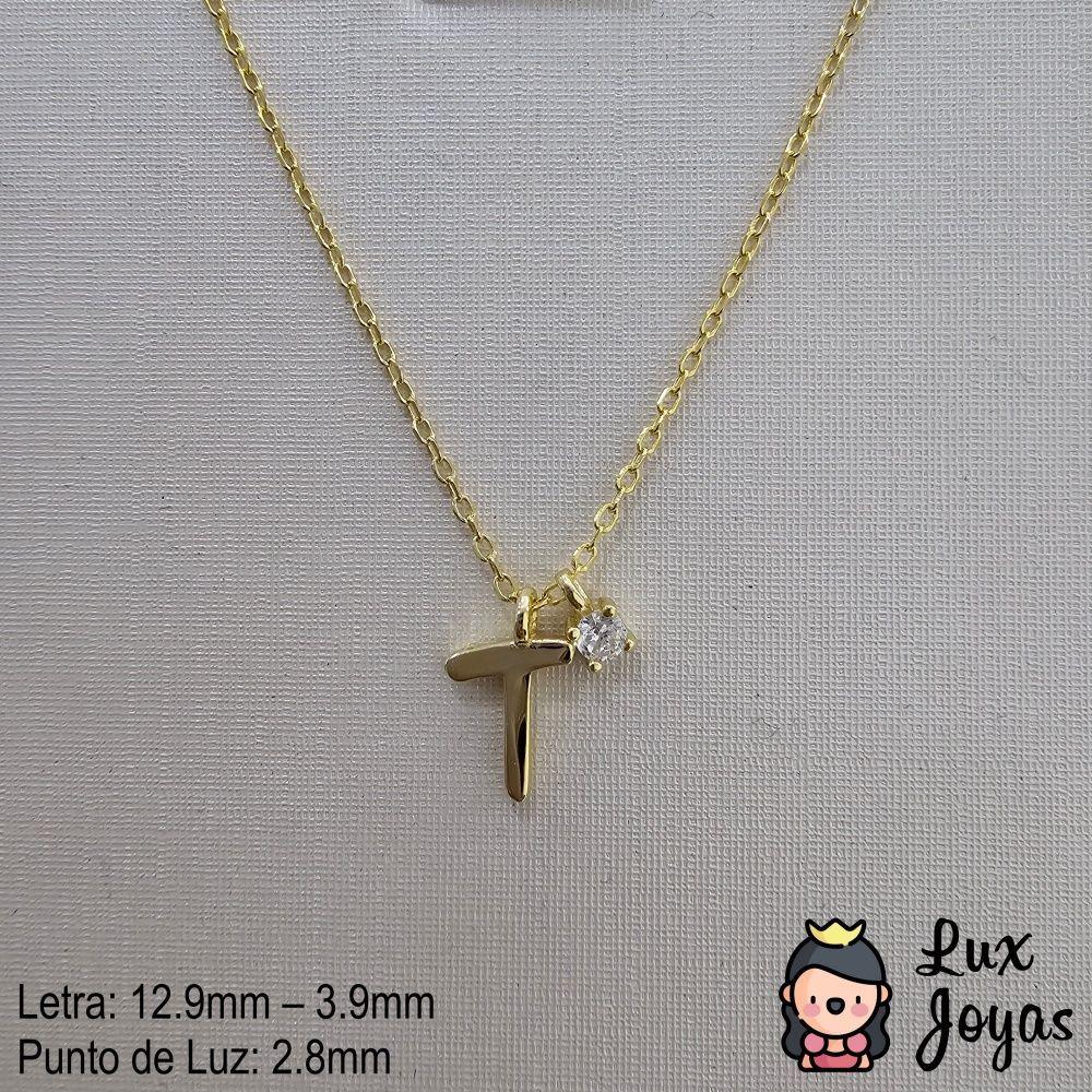 Collar Plata 925 Letra T Inicial Punto Luz-2