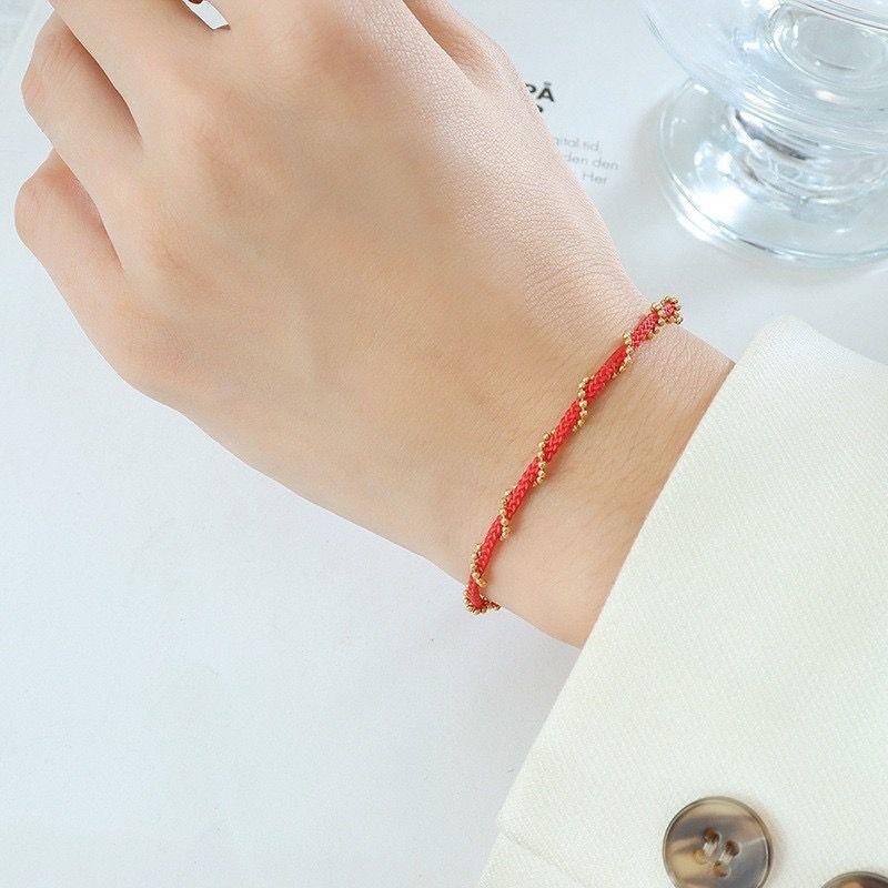 Pulsera Baño Oro 18k Hilo Rojo Enrollado-2
